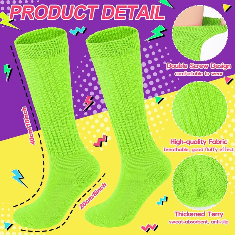 TRIITECH Store Neon Slouch Socks for Women, 80s 90s Scrunch Knee High Socks with Neon Earrings and Scrunchies for 80s 90s Party - Image 3